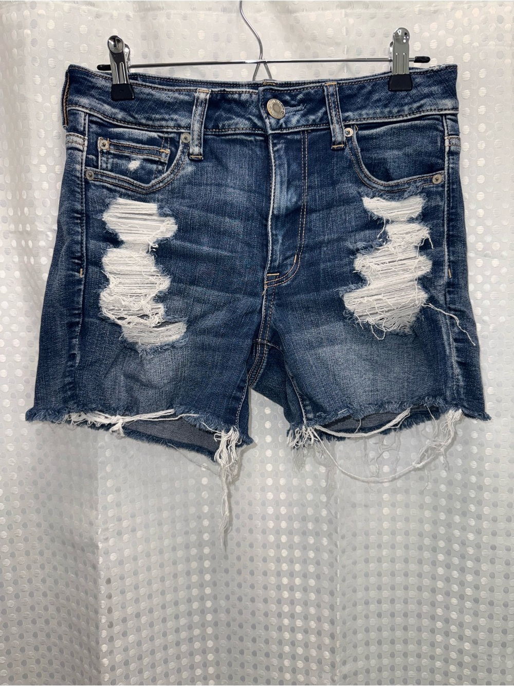 American Eagle Women's Distressed Hi-Rise Shortie Rolled Cuff Jean Shorts Size 8